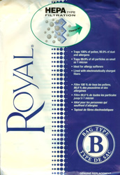 Click here to view larger image Royal Type B Bags HEPA Filtration